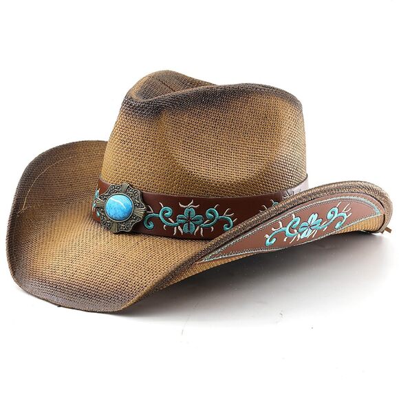 Accessories - 5687 Men & Women's Woven Straw Cowboy Cowgirl Hat New Western Style Classic